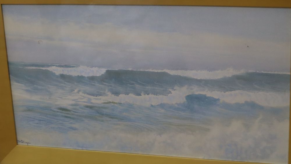 Frederick William Sturge (1878-1908), watercolour, Waves breaking on the shore, signed 37 x 69 cm